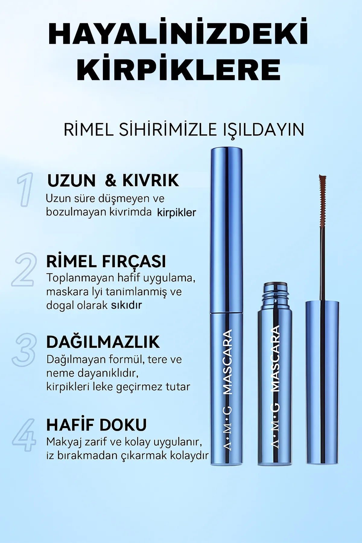 Uzun Süre Kalıcı, Dağılmayan ve Topaklanmayan Kirpik Etkisi Maskara